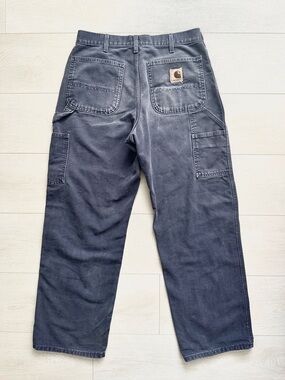 Vtg Carhartt B11 PTB Washed Duck Carpenter Pants Faded Petrol Blue Size30